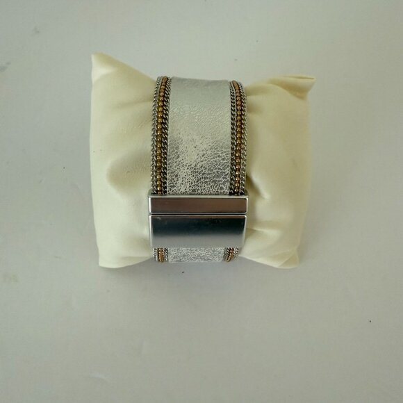 Silver Tone Soft Bracelet With Rhinestone Accent Magnetic Clasp - Picture 4 of 5